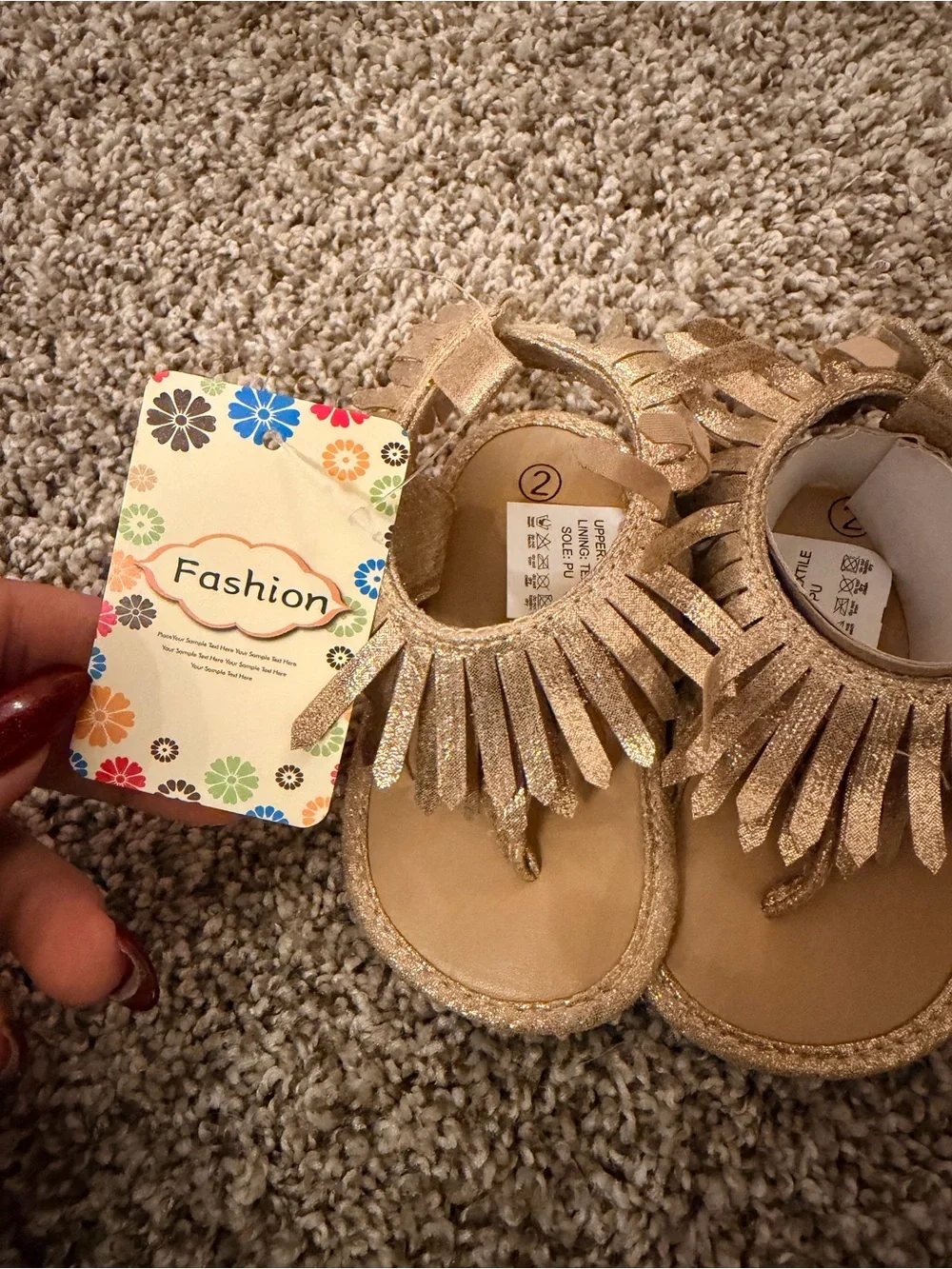Toddler Glitter Fringe Sandals in Gold